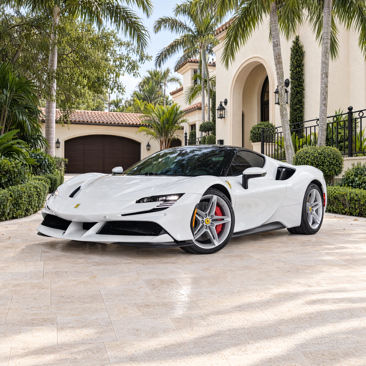 White 2024 Ferrari SF90 Stradale shown in BEY's Miami rental gallery