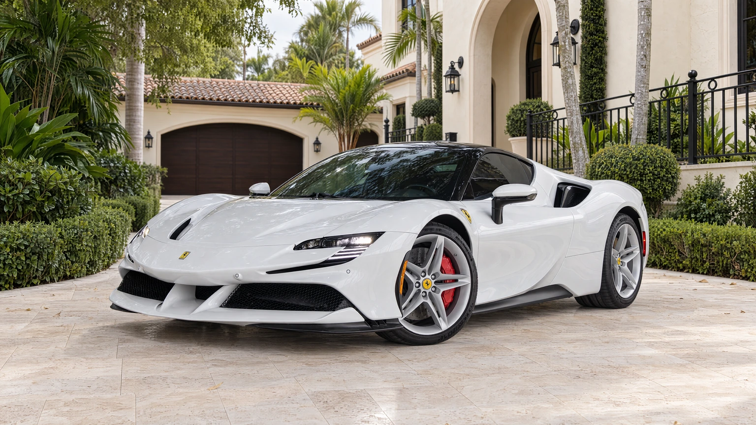 White 2024 Ferrari SF90 Stradale shown in BEY's Miami rental gallery