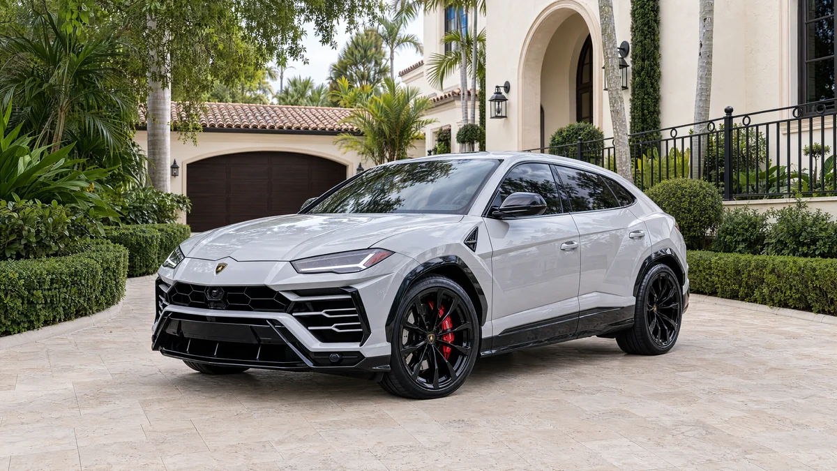 Rent a 2021 light-grey Lamborghini Urus in Miami