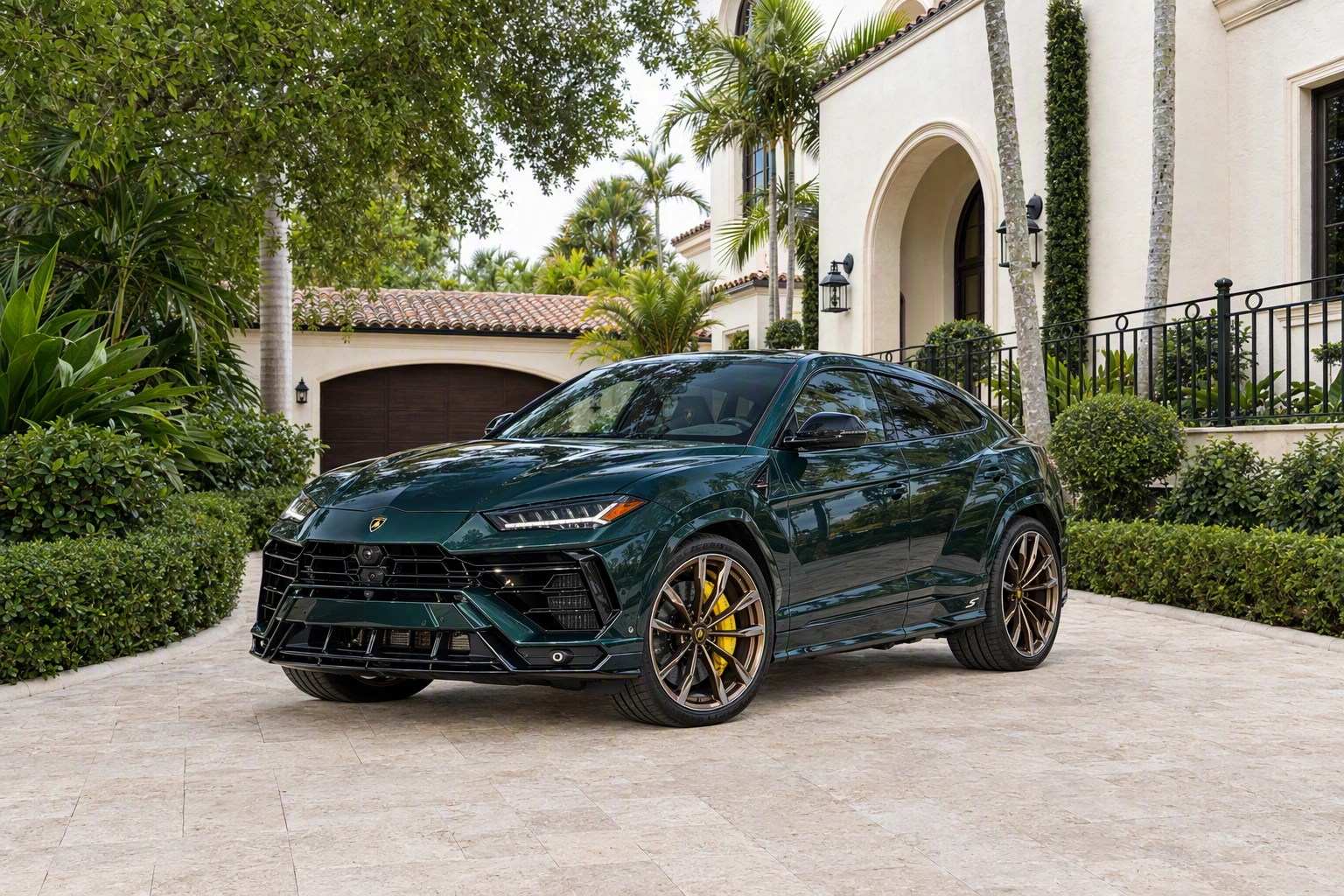 Green 2024 Lamborghini Urus S available for rental requests in Miami