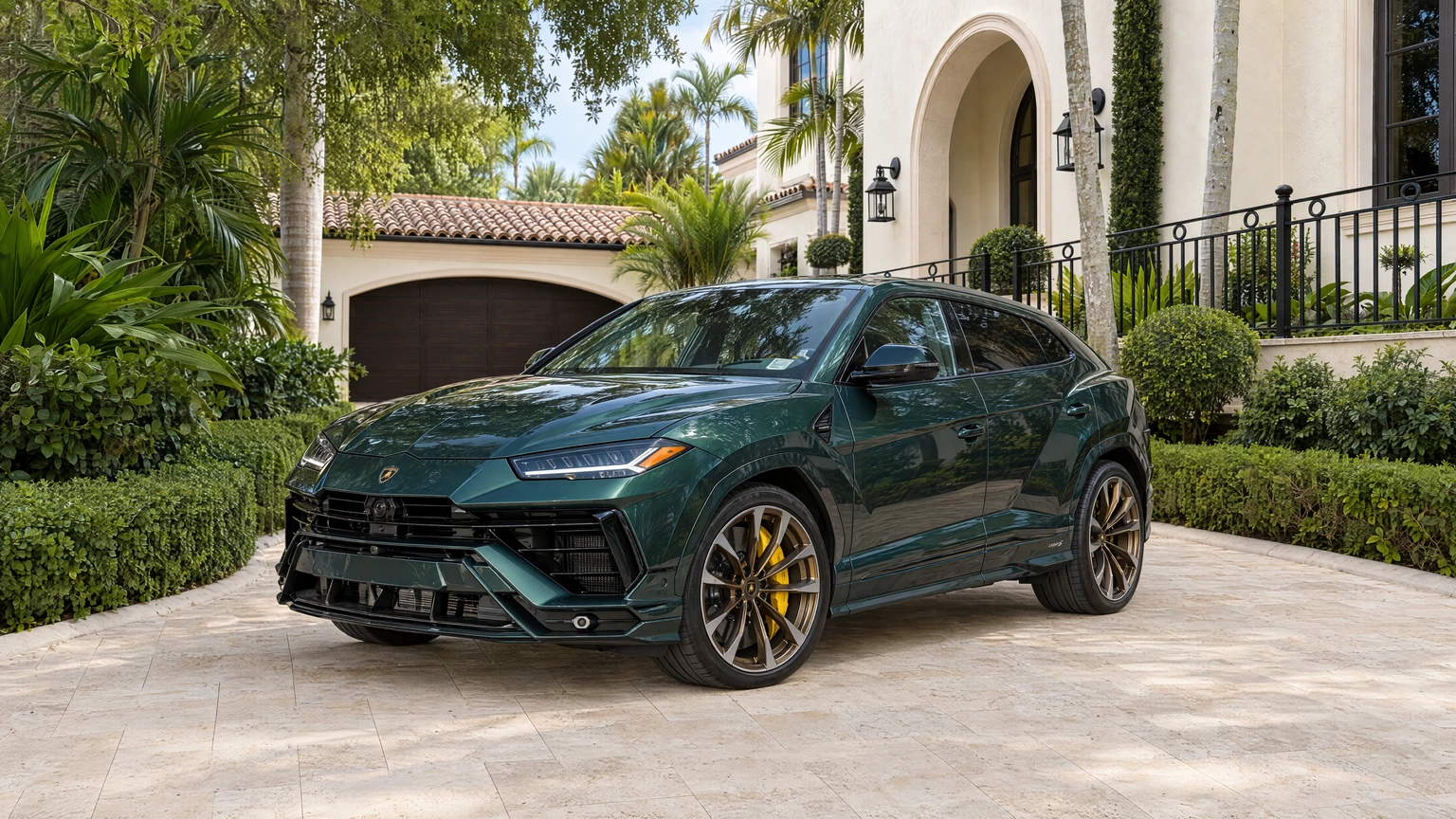 Green 2024 Lamborghini Urus S in BEY's Miami rental gallery